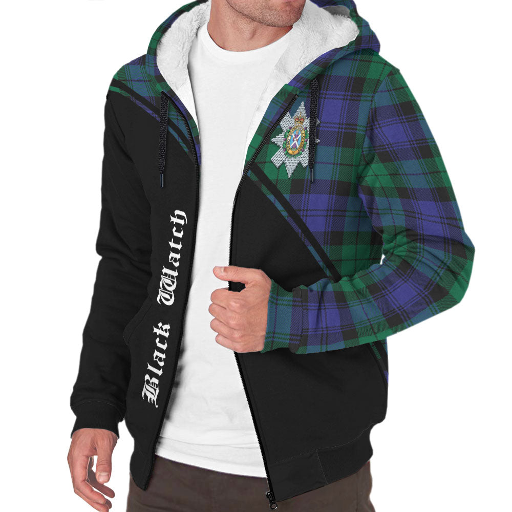Black Watch Modern Tartan Sherpa Hoodie with Family Crest Curve Style Unisex - Tartanvibesclothing