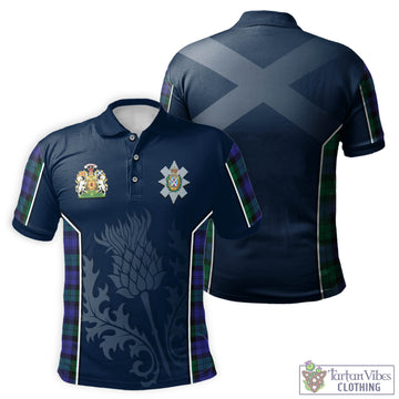 Black Watch Modern Tartan Men's Polo Shirt with Family Crest and Scottish Thistle Vibes Sport Style