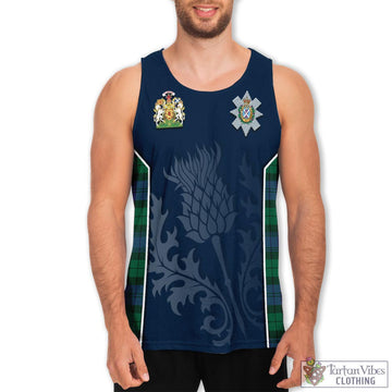 Black Watch Modern Tartan Men's Tanks Top with Family Crest and Scottish Thistle Vibes Sport Style