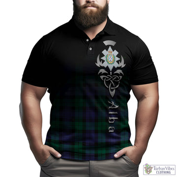 Black Watch Modern Tartan Polo Shirt Featuring Alba Gu Brath Family Crest Celtic Inspired