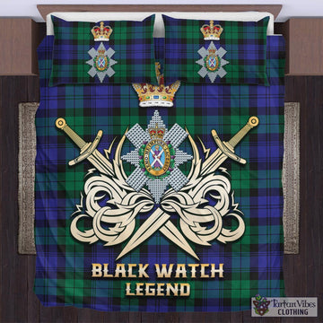 Black Watch Modern Tartan Bedding Set with Clan Crest and the Golden Sword of Courageous Legacy