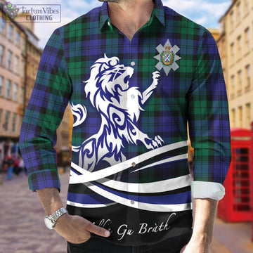 Black Watch Modern Tartan Long Sleeve Button Up Shirt with Alba Gu Brath Regal Lion Emblem