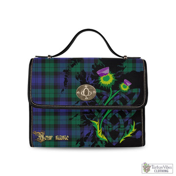 Black Watch Modern Tartan Waterproof Canvas Bag with Scotland Map and Thistle Celtic Accents