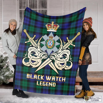 Black Watch Modern Tartan Blanket with Clan Crest and the Golden Sword of Courageous Legacy