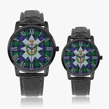 Black Watch Modern Tartan Family Crest Leather Strap Quartz Watch