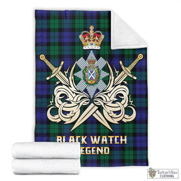 Black Watch Modern Tartan Blanket with Clan Crest and the Golden Sword of Courageous Legacy