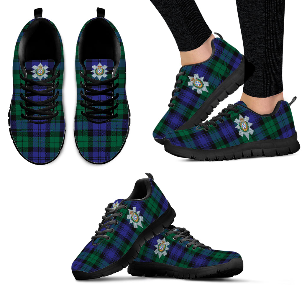 Black Watch Modern Tartan Sneakers with Family Crest - Tartanvibesclothing
