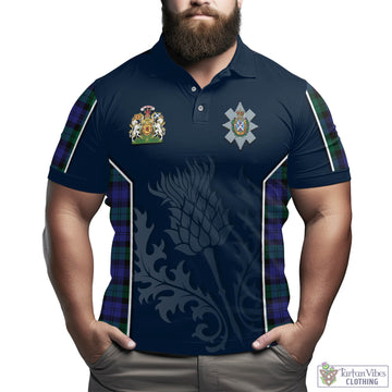 Black Watch Modern Tartan Men's Polo Shirt with Family Crest and Scottish Thistle Vibes Sport Style