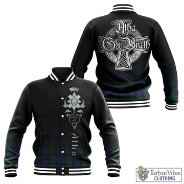 Black Watch Modern Tartan Baseball Jacket Featuring Alba Gu Brath Family Crest Celtic Inspired