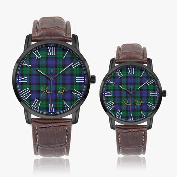 Black Watch Modern Tartan Personalized Your Text Leather Trap Quartz Watch