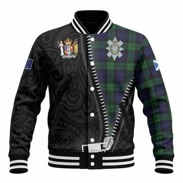 Black Watch Tartan Baseball Jacket New Zealand Pattern Unique Zipper Stylized