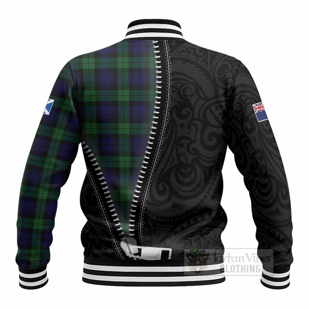 Black Watch Tartan Baseball Jacket New Zealand Pattern Unique Zipper Stylized