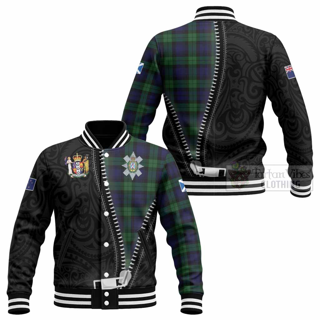 Black Watch Tartan Baseball Jacket New Zealand Pattern Unique Zipper Stylized
