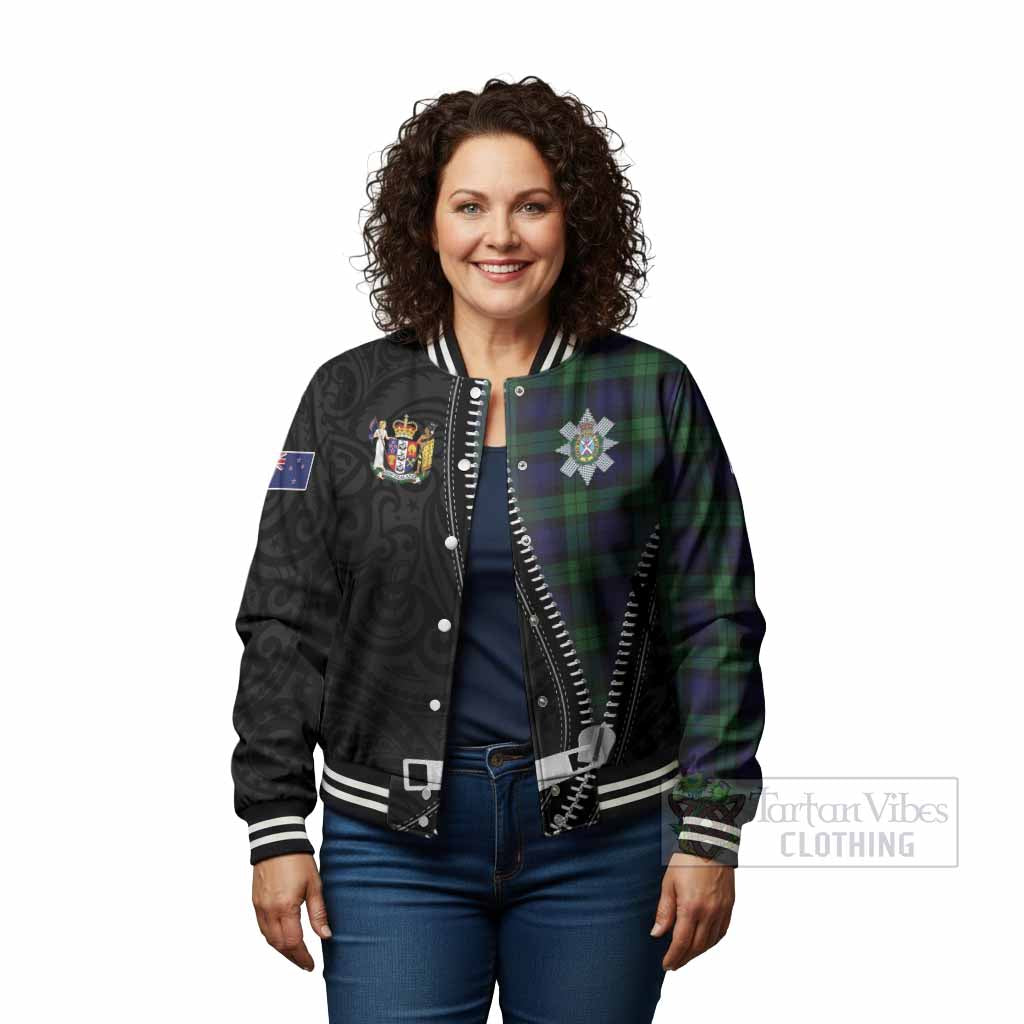 Black Watch Tartan Baseball Jacket New Zealand Pattern Unique Zipper Stylized
