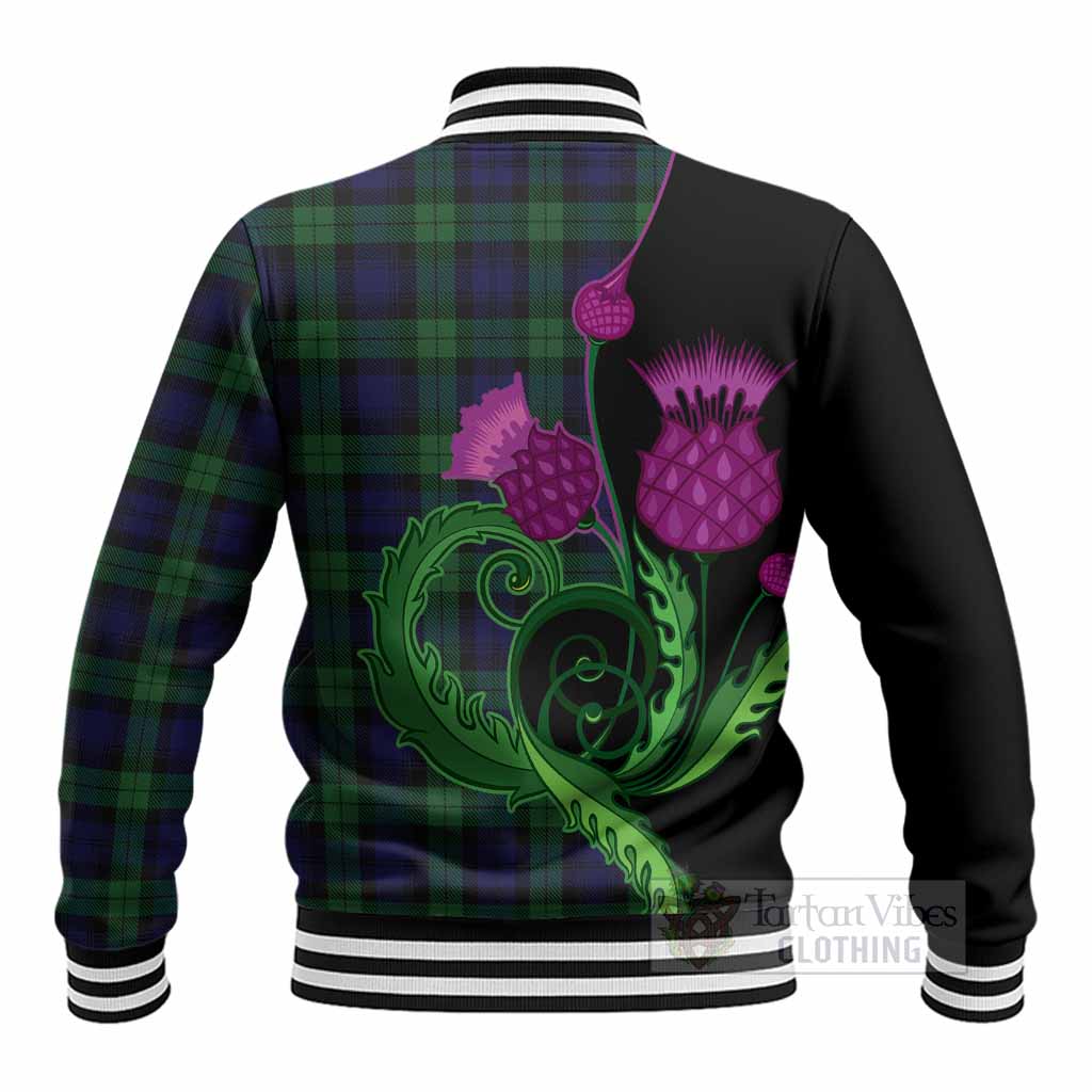 Black Watch Tartan Baseball Jacket Traditional Scottish Thistle