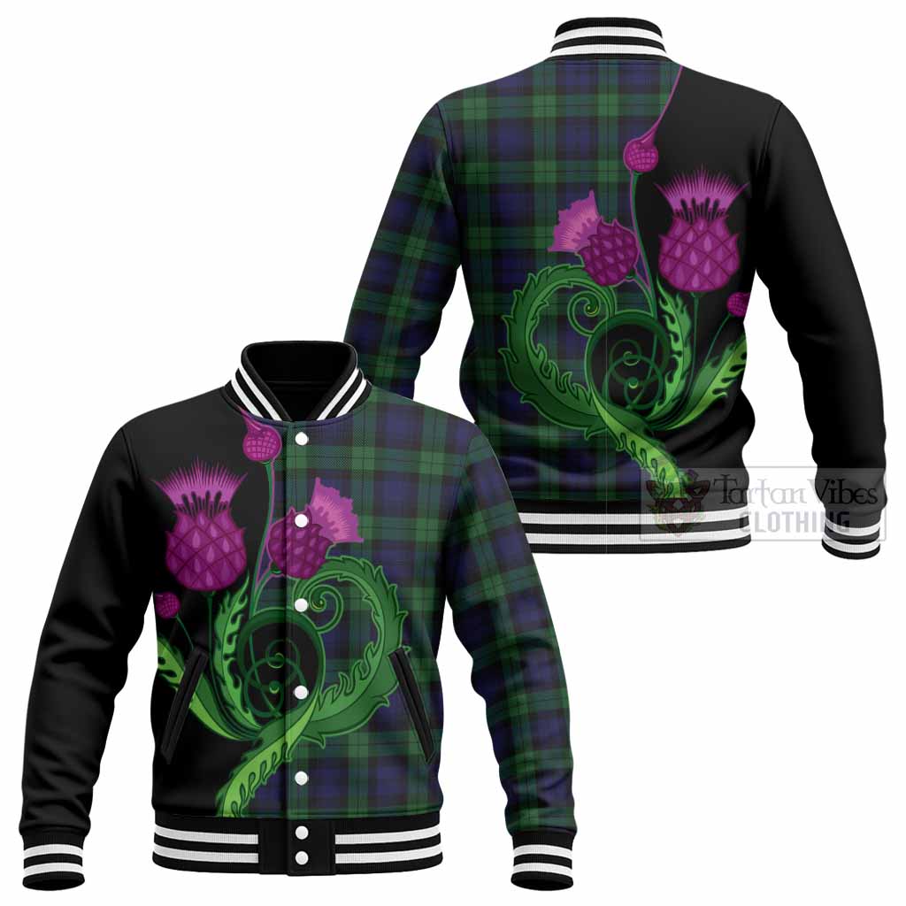 Black Watch Tartan Baseball Jacket Traditional Scottish Thistle