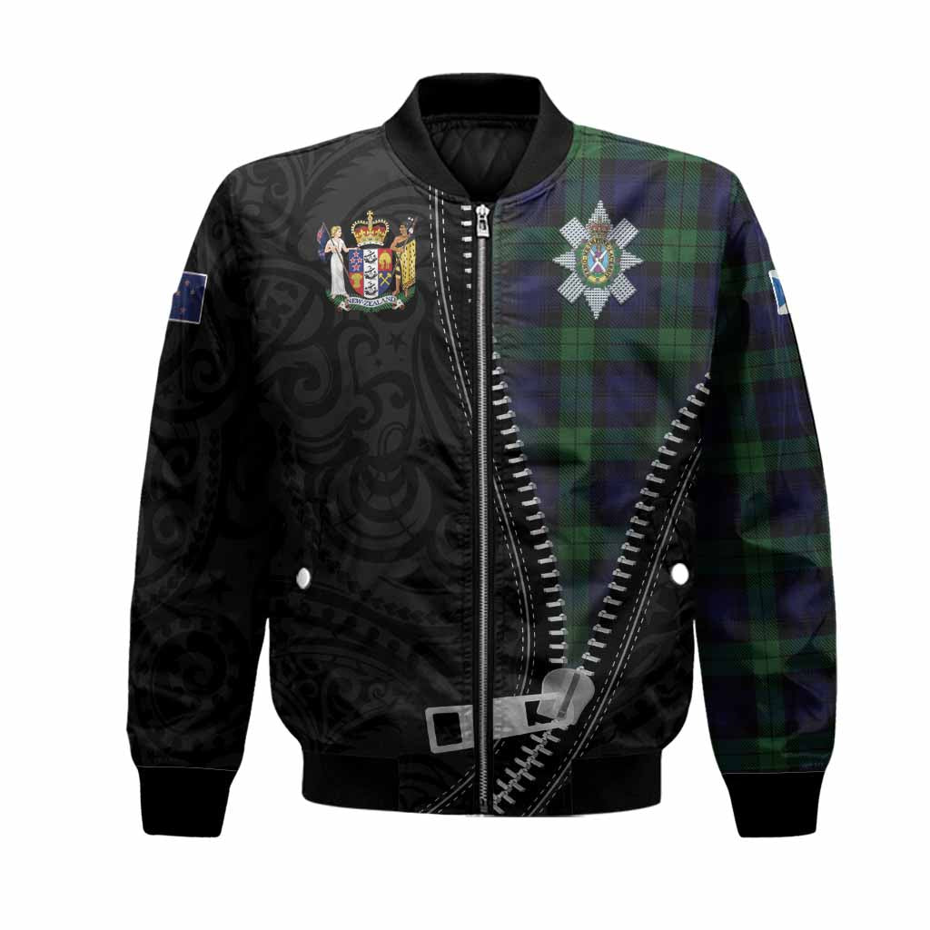 Black Watch Tartan Bomber Jacket New Zealand Pattern Unique Zipper Stylized