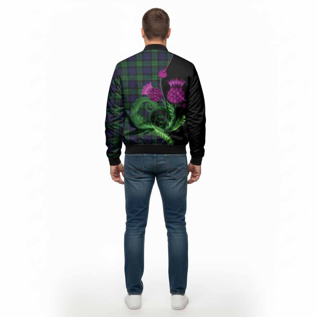 Black Watch Tartan Bomber Jacket Traditional Scottish Thistle
