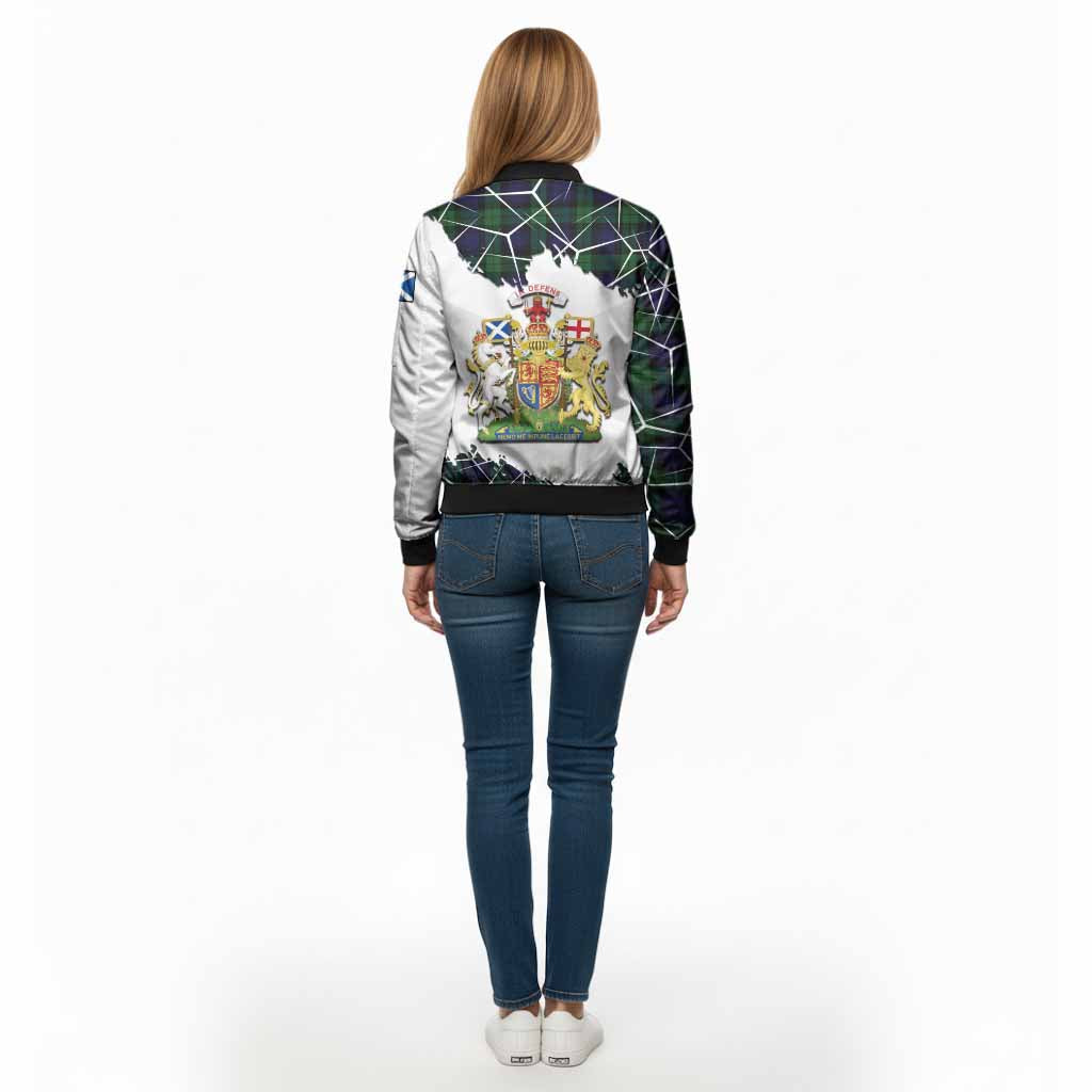 Black Watch Tartan Bomber Jacket with Family Crest and Lion Rampant Grunge Style