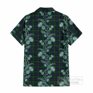 Black Watch Tartan Cotton Hawaiian Shirt Seamless Scottish Thistle Flowers
