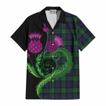 Black Watch Tartan Cotton Hawaiian Shirt Traditional Scottish Thistle