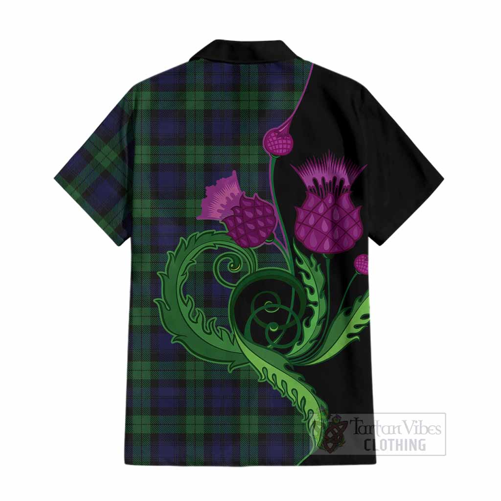 Black Watch Tartan Cotton Hawaiian Shirt Traditional Scottish Thistle