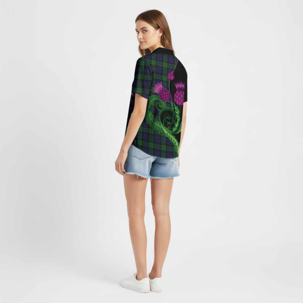 Black Watch Tartan Cotton Hawaiian Shirt Traditional Scottish Thistle