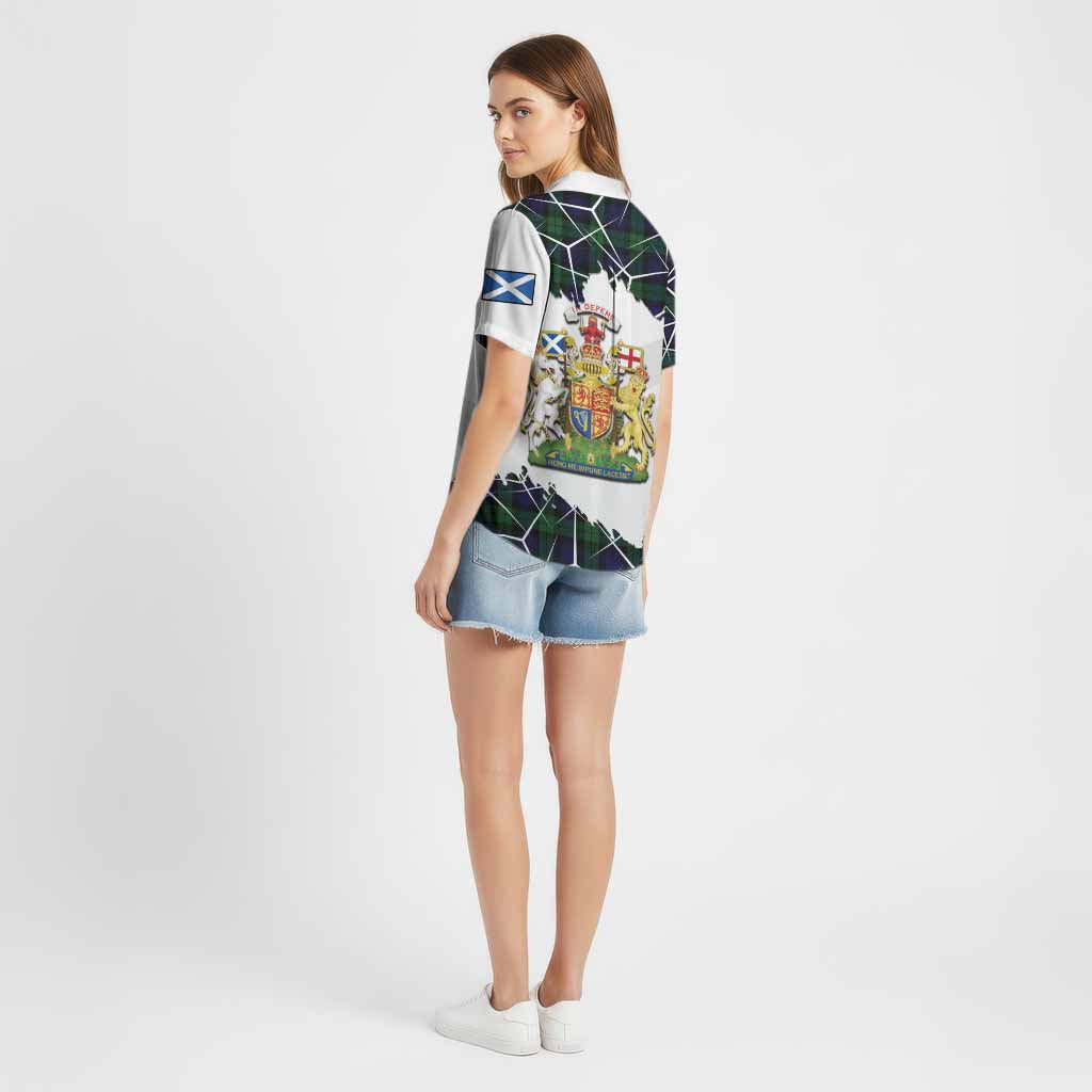 Black Watch Tartan Cotton Hawaiian Shirt with Family Crest and Lion Rampant Grunge Style