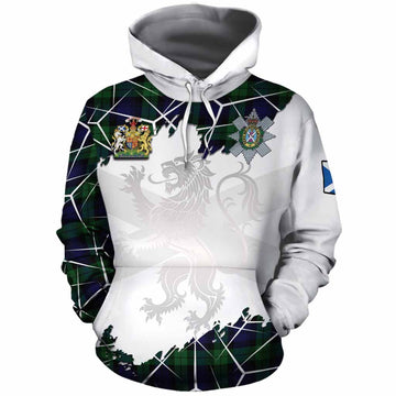 Black Watch Tartan Cotton Hoodie with Family Crest and Lion Rampant Grunge Style
