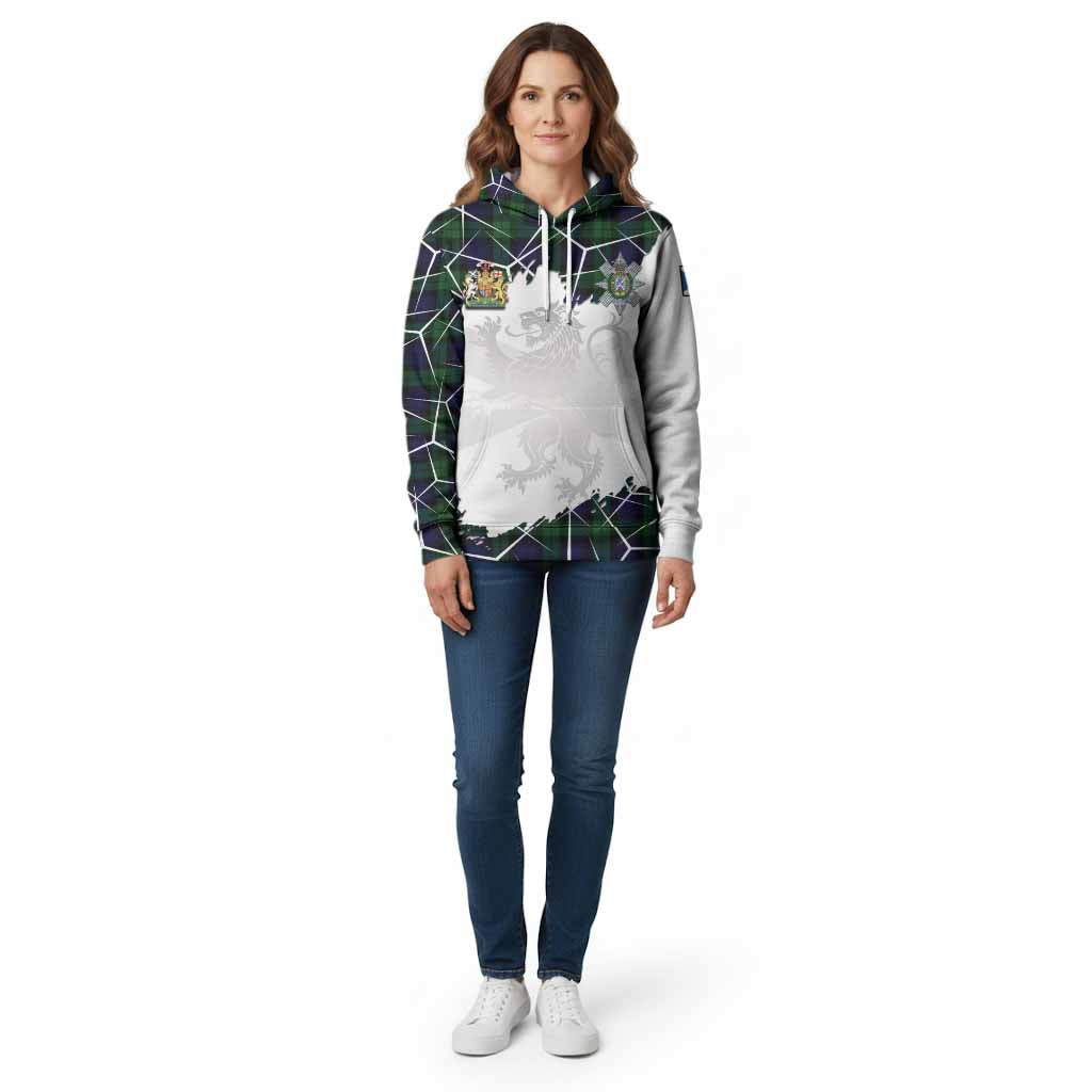 Black Watch Tartan Cotton Hoodie with Family Crest and Lion Rampant Grunge Style