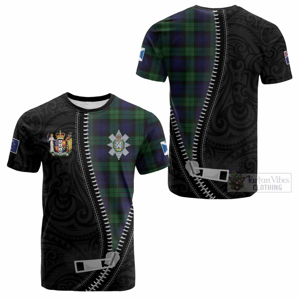 Black Watch Tartan Cotton T-shirt New Zealand Pattern Unique Zipper Stylized