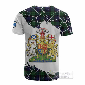 Black Watch Tartan Cotton T-shirt with Family Crest and Lion Rampant Grunge Style