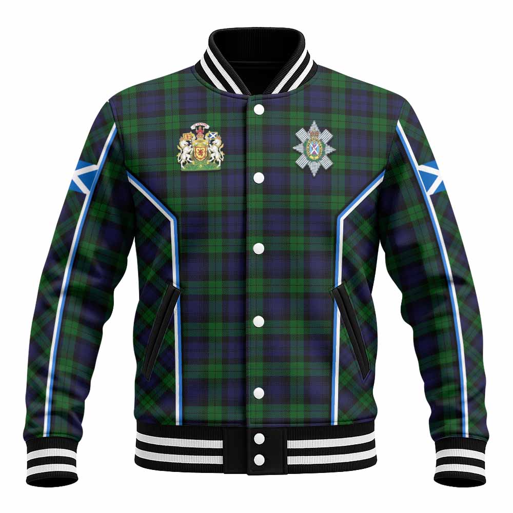 Black Watch Tartan Crest Baseball Jacket Scotland Coat of Arm Flag Style - Tartan Vibes Clothing