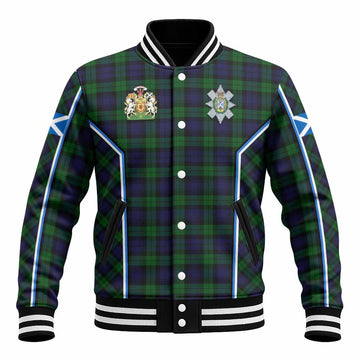Black Watch Tartan Crest Baseball Jacket Scotland Coat of Arm Flag Style