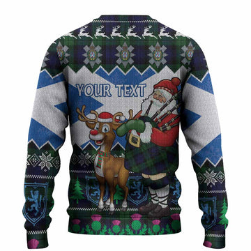 Black Watch Tartan Crest Christmas Christmas Ugly Sweater Scotland Santa With Bagpipes Cute Reindeer