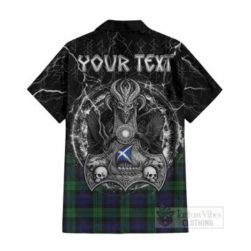Black Watch Tartan Crest Cotton Hawaiian Shirt Celtic Odin's Raven Legacy