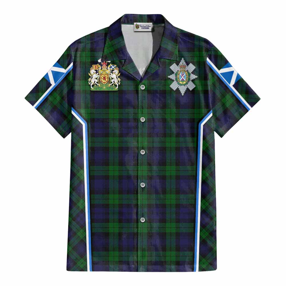 Black Watch Tartan Crest Cotton Hawaiian Shirt Scotland Coat of Arm Flag Style - Tartan Vibes Clothing