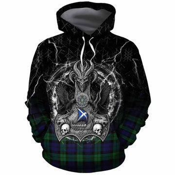 Black Watch Tartan Crest Cotton Hoodie Celtic Odin's Raven Legacy