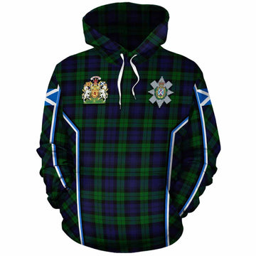 Black Watch Tartan Crest Cotton Hoodie Scotland Coat of Arm Flag Style