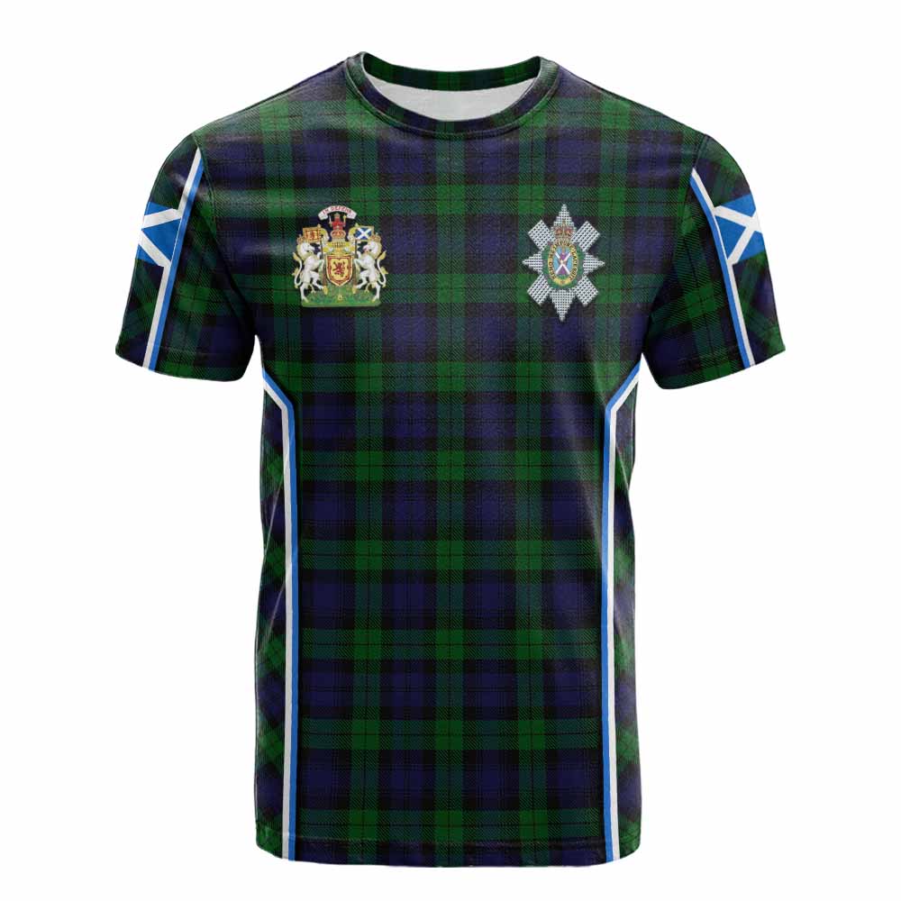 Black Watch Tartan Crest Cotton T-shirt Scotland Coat of Arm Flag Style - Tartan Vibes Clothing