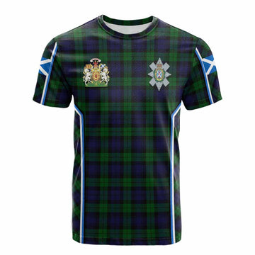 Black Watch Tartan Crest Cotton T-shirt Scotland Coat of Arm Flag Style - Tartan Vibes Clothing