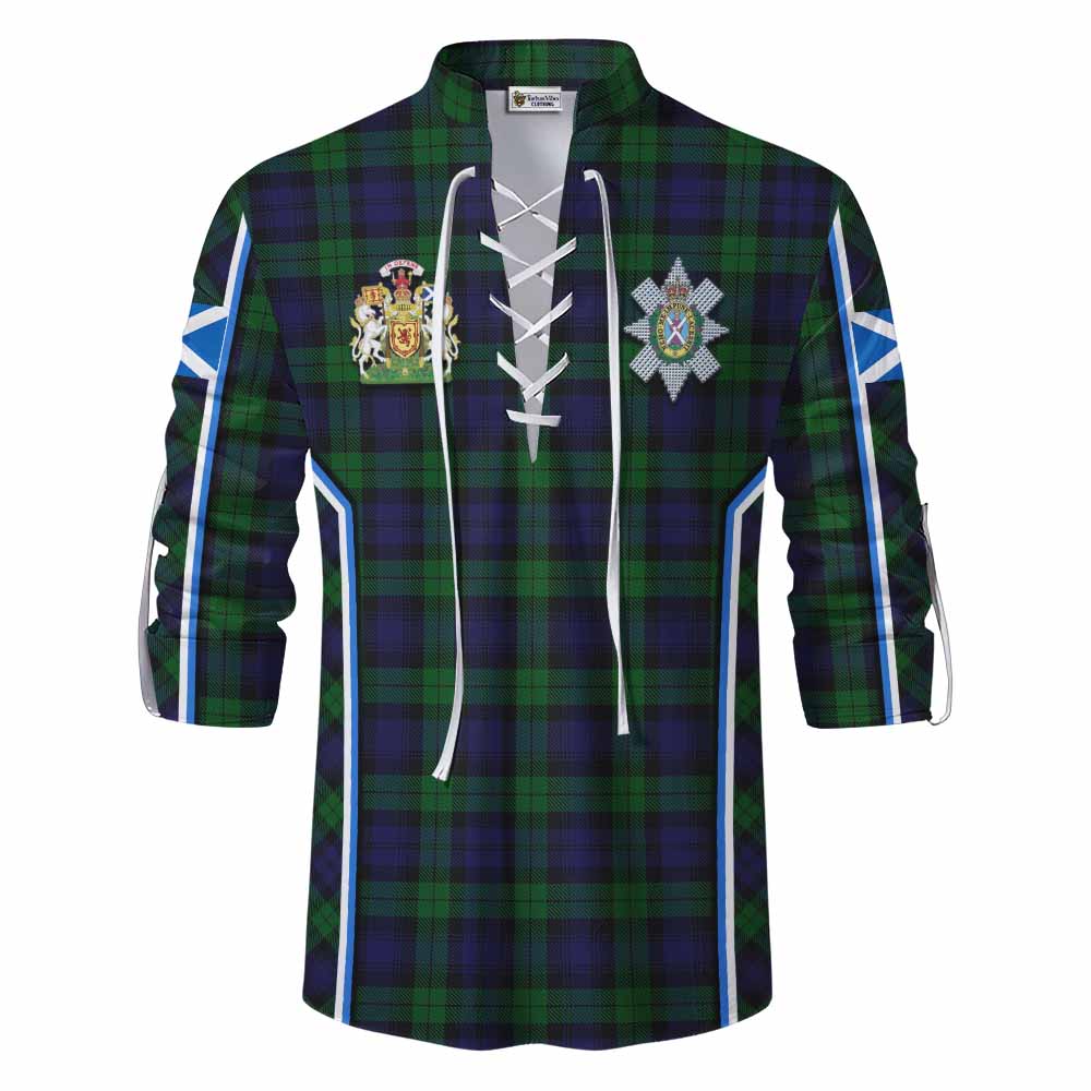 Black Watch Tartan Crest Ghillie Kilt Shirt Scotland Coat of Arm Flag Style - Tartan Vibes Clothing