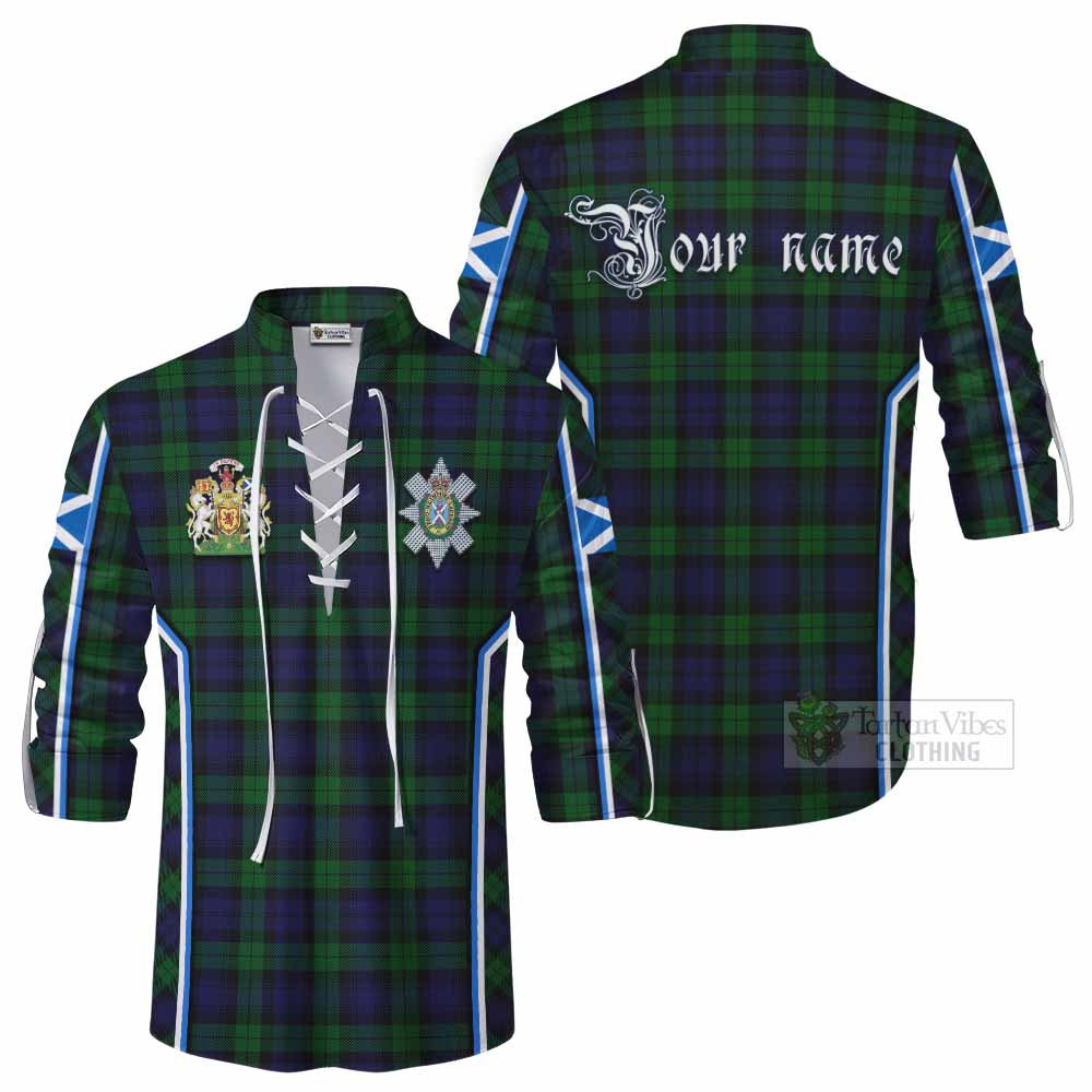 Black Watch Tartan Crest Ghillie Kilt Shirt Scotland Coat of Arm Flag Style - Tartan Vibes Clothing