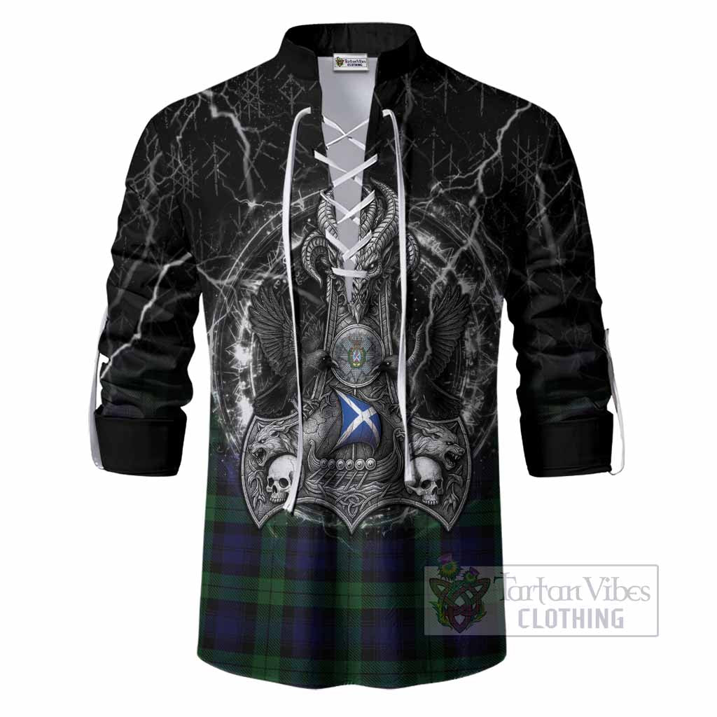 Black Watch Tartan Crest Ghillie Shirt Celtic Odin's Raven Legacy