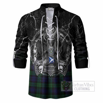 Black Watch Tartan Crest Ghillie Shirt Celtic Odin's Raven Legacy