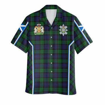 Black Watch Tartan Crest Hawaiian Shirt Scotland Coat of Arm Flag Style