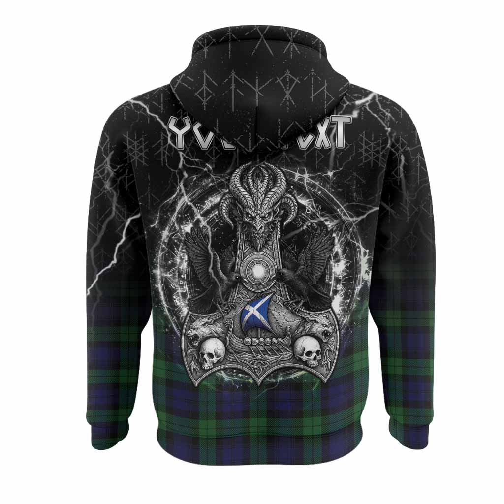 Black Watch Tartan Crest Hoodie Celtic Odin's Raven Legacy
