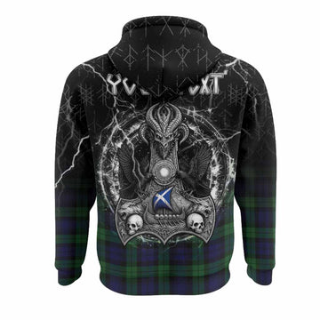 Black Watch Tartan Crest Hoodie Celtic Odin's Raven Legacy