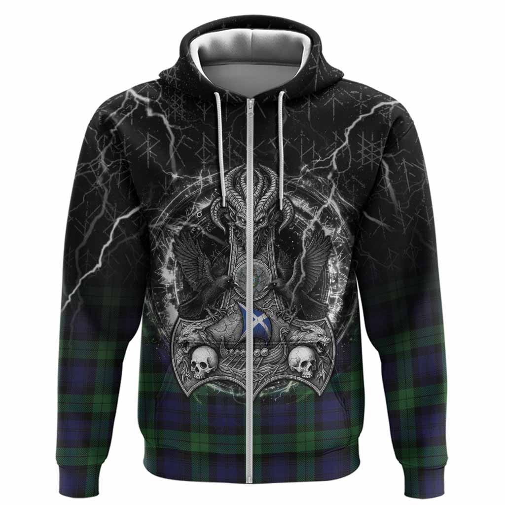 Black Watch Tartan Crest Hoodie Celtic Odin's Raven Legacy