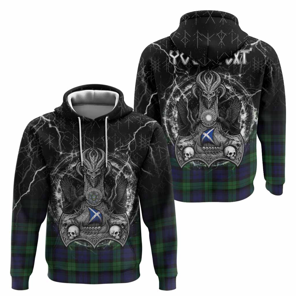 Black Watch Tartan Crest Hoodie Celtic Odin's Raven Legacy